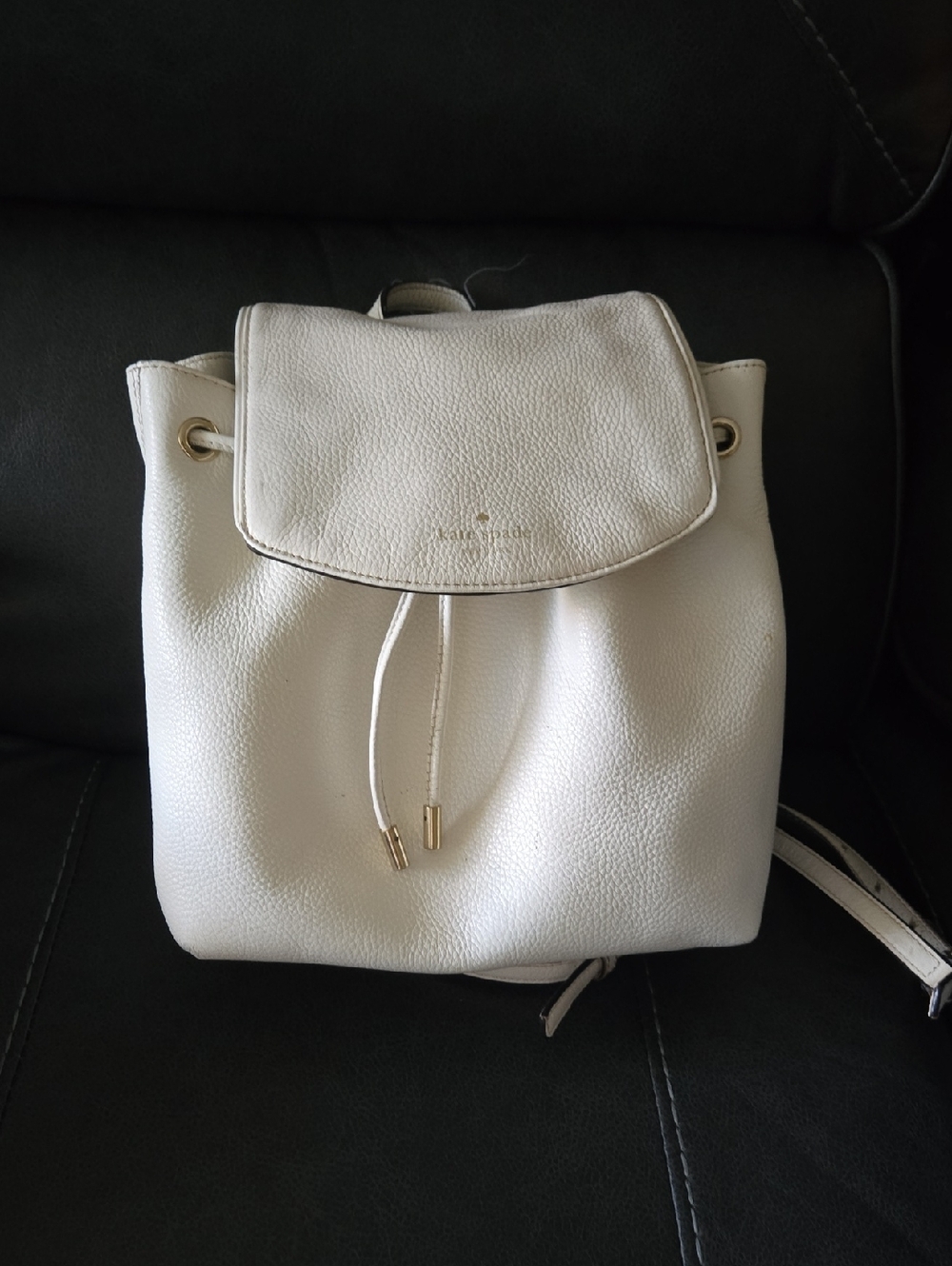 kate spade White Pebbled Leather Drawstring Backpack